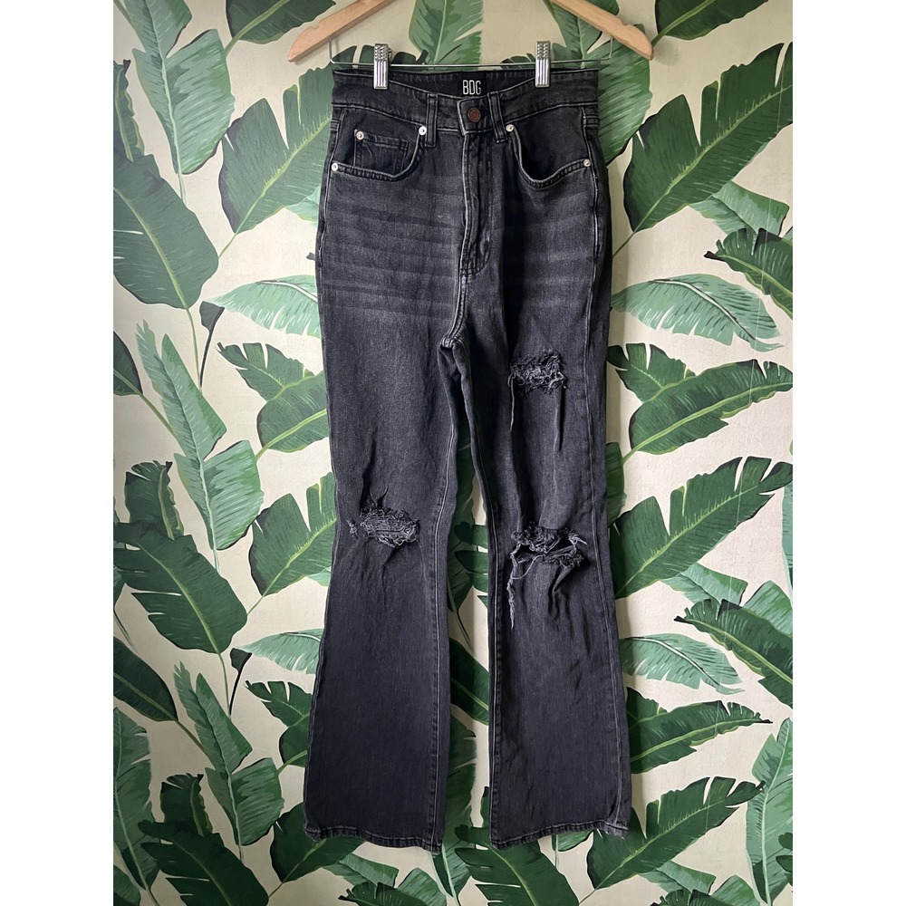 BDG High Rise Flare Jeans Distressed Womens 28 Black‎